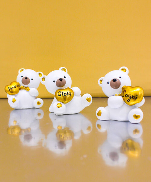 C991 Oro Bomboniera Orsetto con Cuore e Incisione – 3 Modelli Assortiti
