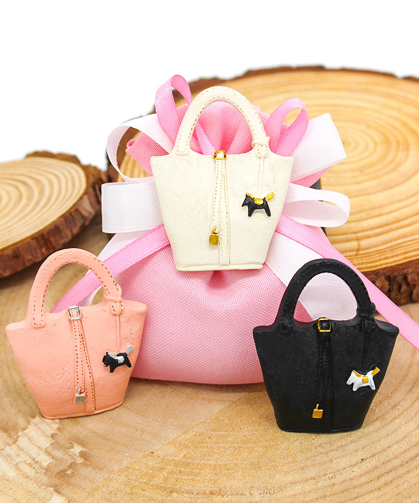 Bomboniera Borsetta con Magnete – 3 Colori Assortiti in Resina