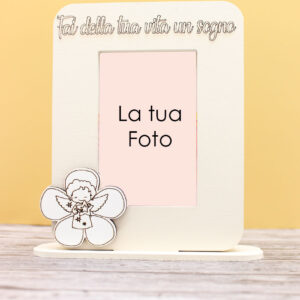 CR6107 – Bomboniera Portafoto “Fai della tua vita un sogno” con angioletto colore Sabbia – 12 × 19 cm