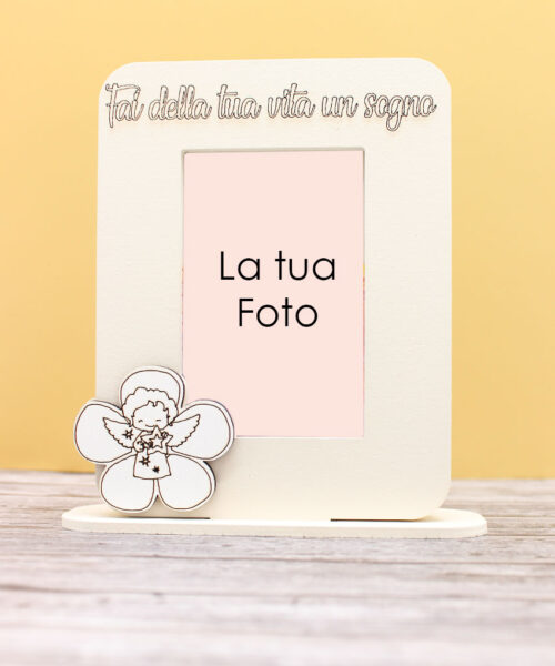 CR6107 – Bomboniera Portafoto “Fai della tua vita un sogno” con angioletto colore Sabbia – 12 × 19 cm