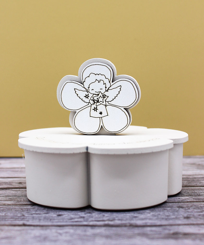 CR6110 – Bomboniera Candela con contenitore grande e tappo con simbolo Angioletto colore Sabbia – 9 × 7 cm