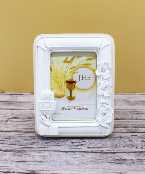 Bomboniera Portafoto con Calice - Comunione - Colore Bianco e Sabbia