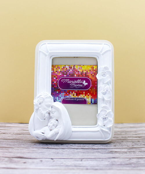 Bomboniera Portafoto con Sacra Famiglia - Colore Bianco e Sabbia