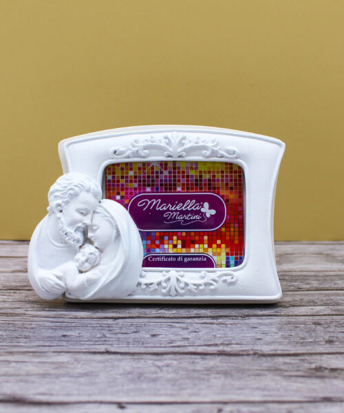 Bomboniera Portafoto con Sacra Famiglia - Colore Bianco e Sabbia