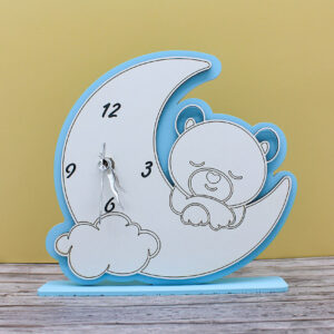 Bomboniera Orologio Orsetto su Luna - Colore Celeste