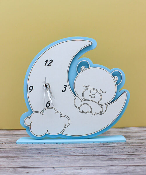 Bomboniera Orologio Orsetto su Luna - Colore Celeste