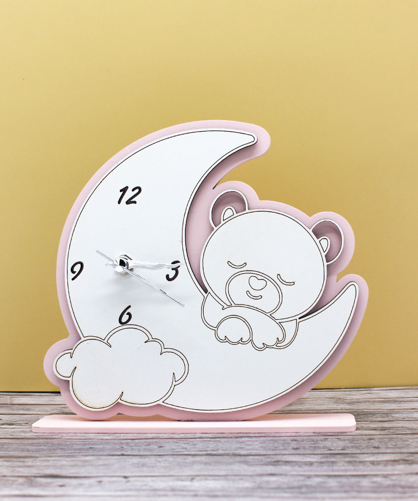 Bomboniera Orologio Orsetto su Luna - Colore Rosa