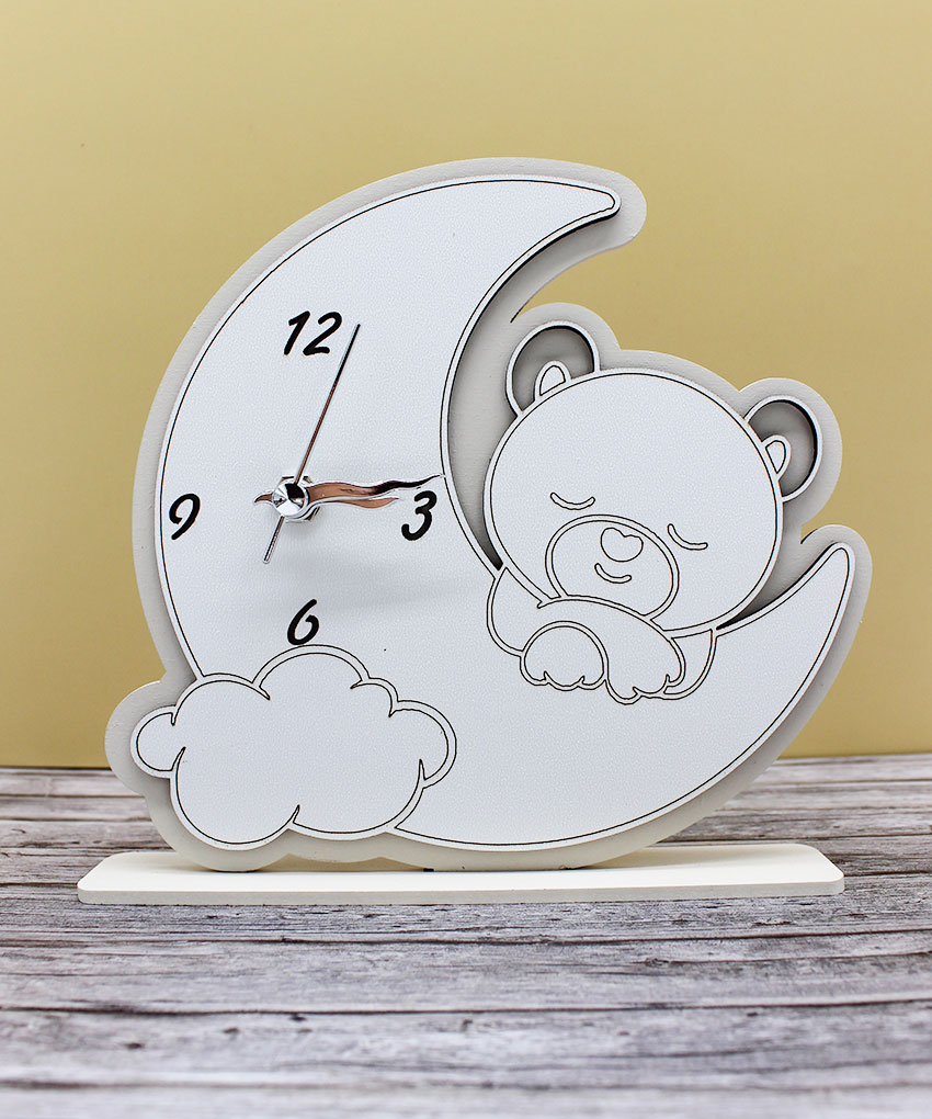 Bomboniera Orologio Orsetto su Luna - Colore Sabbia