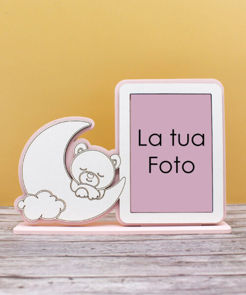 Bomboniera Portafoto con Orsetto su Luna - Colore Rosa