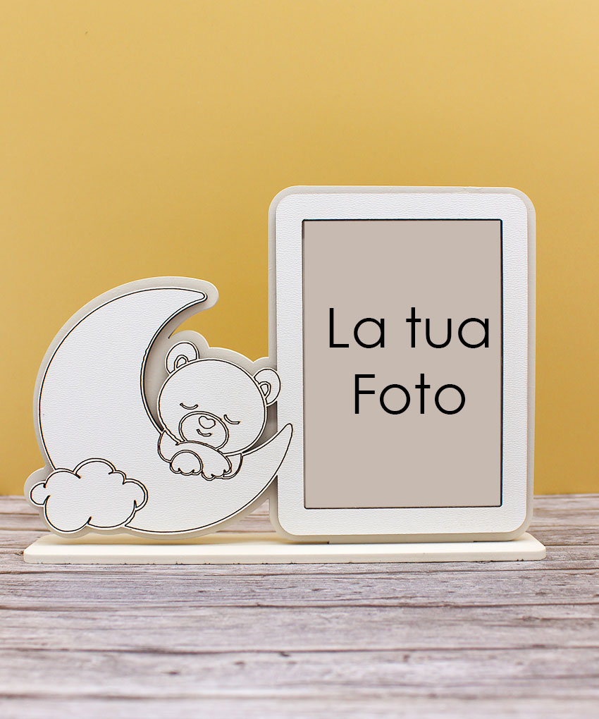 Bomboniera Portafoto con Orsetto su Luna - Colore Sabbia