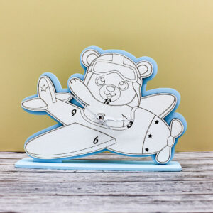 Bomboniera Orologio Orsetto su Aeroplano - Colore Azzurro