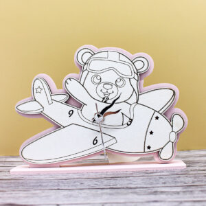 Bomboniera Orologio Orsetto su Aeroplano - Colore Rosa