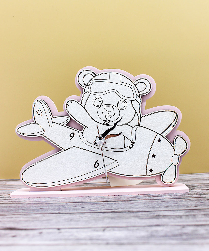 Bomboniera Orologio Orsetto su Aeroplano - Colore Rosa