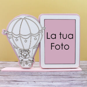 Bomboniera Portafoto con Orsetto su Mongolfiera - Colore Rosa