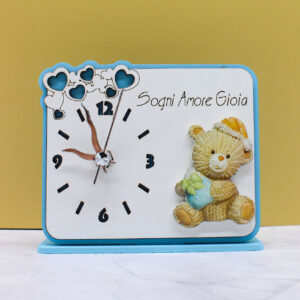 Bomboniera Orologio con Orsetto in Plex - Colore Celeste