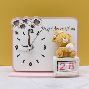 Bomboniera Orologio con Orsetto e Datario - Colore Rosa