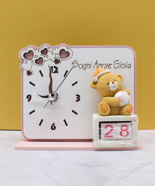 Bomboniera Orologio con Orsetto e Datario - Colore Rosa