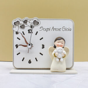 Bomboniera Orologio in Legno Intagliato con Angioletto - Colore Sabbia