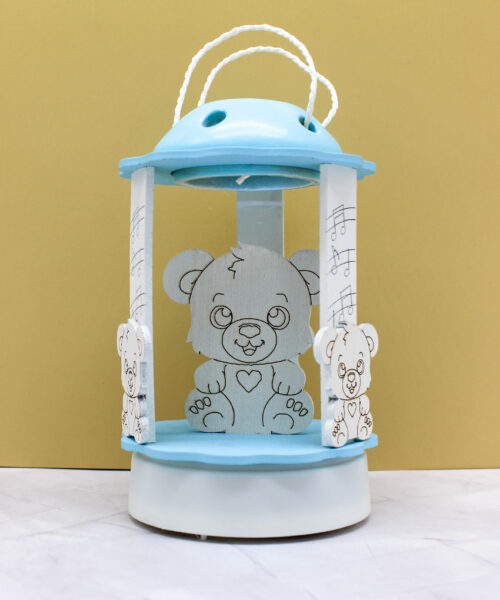 Bomboniera Carillon Lanterna a Luce LED con Orsetto - Colore Celeste