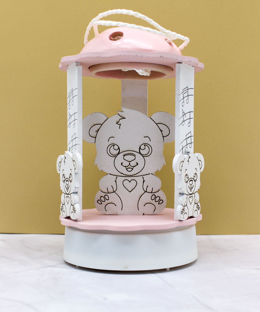 Bomboniera Carillon Lanterna a Luce LED con Orsetto - Colore Rosa