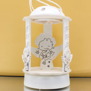 Bomboniera Carillon Lanterna a Luce LED con Angioletto - Colore Sabbia