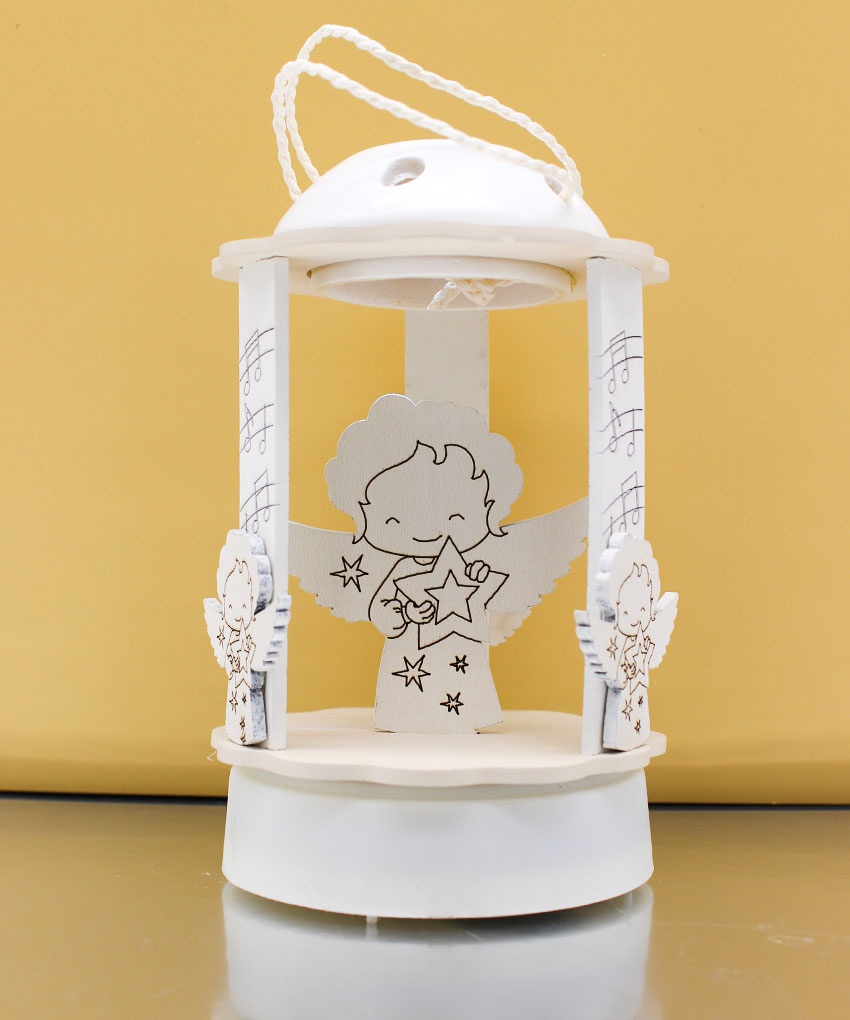 Bomboniera Carillon Lanterna a Luce LED con Angioletto - Colore Sabbia