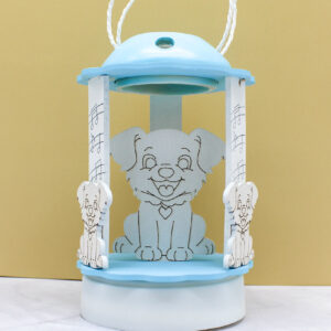 Bomboniera Carillon Lanterna a Luce LED con Cagnolino - Colore Celeste