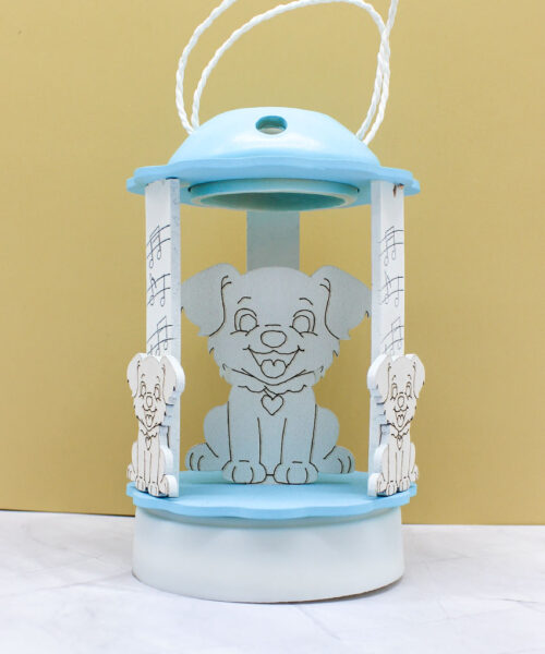 Bomboniera Carillon Lanterna a Luce LED con Cagnolino - Colore Celeste