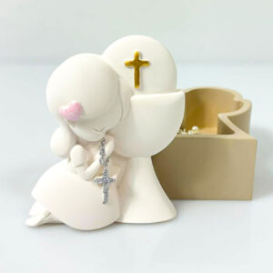 Bongelli Scatolina Comunione Bimba con Rosario Colore Nocciola 8x6 cm