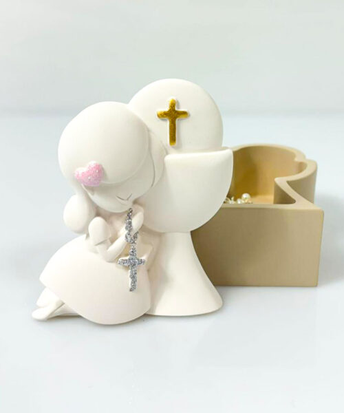 Bongelli Scatolina Comunione Bimba con Rosario Colore Nocciola 8x6 cm