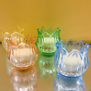 Bomboniera candela vetro forma fiore colori assortiti