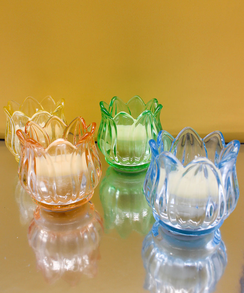 Bomboniera candela vetro forma fiore colori assortiti