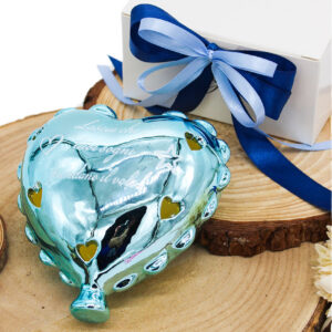BOMBONIERA CUORE PALLONCINO GRANDE CELESTE FINITURA LUCIDA SPECCHIATA CON LUCE LED E SCRITTA – Bomboniera Completa di Confezione