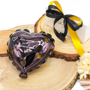 CUORE PALLONCINO GRANDE 4 COLORI ASSORTITI (ARGENTO, ORO, RAME, ROSA GOLD) FINITURA LUCIDA SPECCHIATA CON LUCE LED E SCRITTA BIANCA – Bomboniera Completa di Confezione