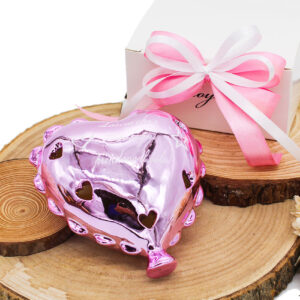 CUORE PALLONCINO GRANDE ROSA FINITURA LUCIDA SPECCHIATA CON LUCE LED E SCRITTA – Bomboniera Completa di Confezione