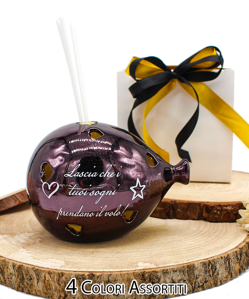PROFUMATORE PALLONCINO GRANDE LED 4 COLORI ASSORTITI (ARGENTO, ORO, RAME, ROSA GOLD) FINITURA LUCIDA SPECCHIATA – Bomboniera Completa di Confezione