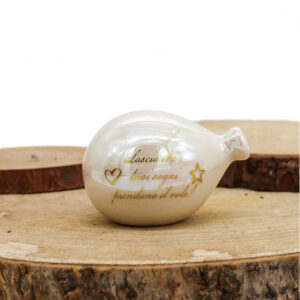 P64B Bomboniera Palloncino in Porcellana Bianco Effetto Madreperla con Frase