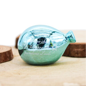 P64C Bomboniera Palloncino in Porcellana Celeste Lucido Specchiato con Frase