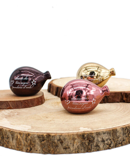 P64MIX Bomboniera Palloncino in Porcellana 4 Colori Assortiti Effetto Specchiato con Frase