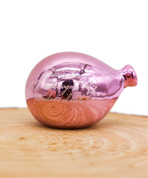 P64R Bomboniera Palloncino in Porcellana Rosa Lucido Specchiato con Frase