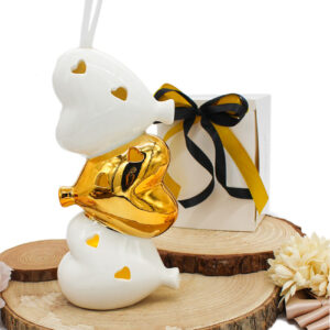 P65-ORO – PROFUMATORE CUORI IMPILATI BIANCO E ORO CON LUCE LED – Bomboniera Completa di Confezione