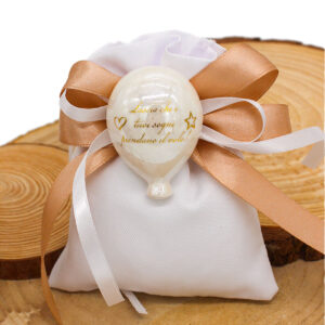 Bomboniera Magnete Palloncino in Porcellana Bianco Effetto Madreperla con Frase