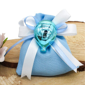 Bomboniera Magnete Palloncino in Porcellana Celeste Effetto Specchiato con Frase