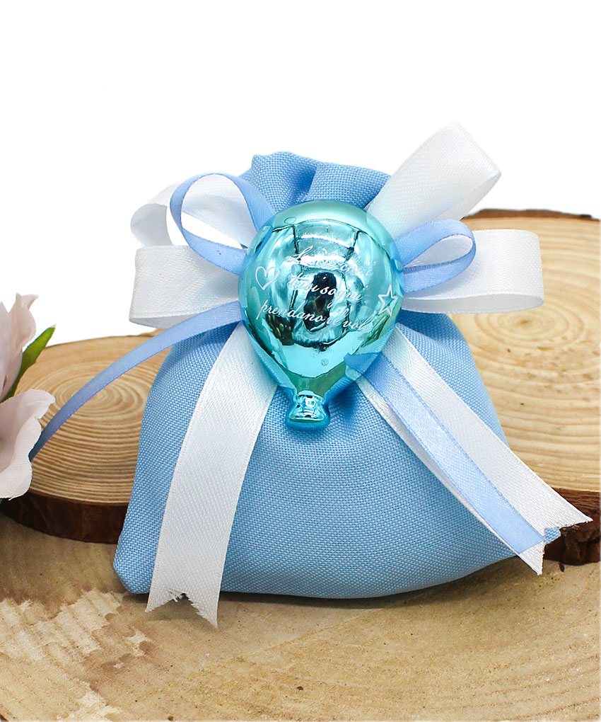 Bomboniera Magnete Palloncino in Porcellana Celeste Effetto Specchiato con Frase