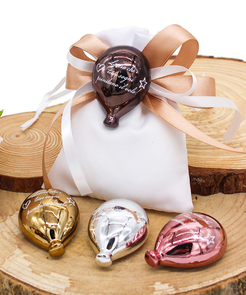 Bomboniera Magnete Palloncino in Porcellana 4 Colori Assortiti Effetto Specchiato con Frase