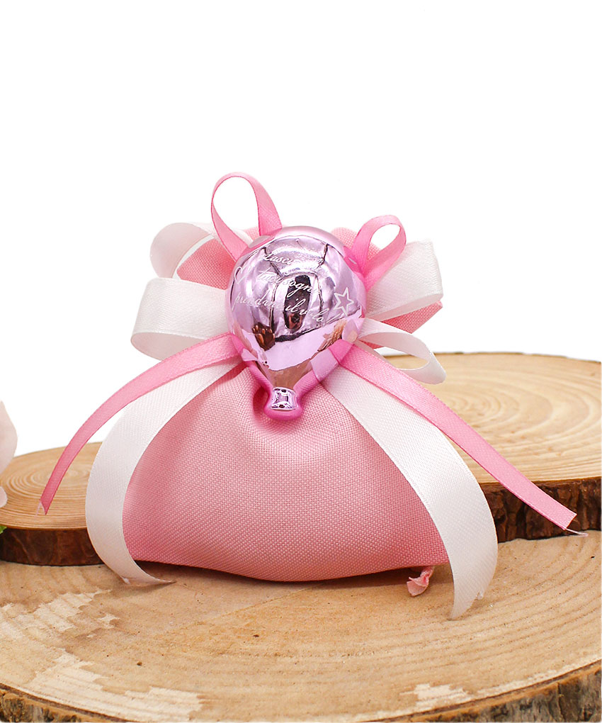 Bomboniera Magnete Palloncino in Porcellana Rosa Effetto Specchiato con Frase