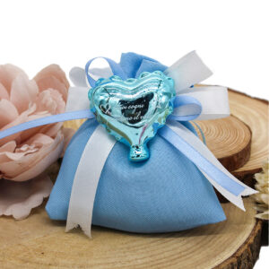 Bomboniera Magnete Cuore Palloncino in Porcellana Celeste Effetto Specchiato con Frase