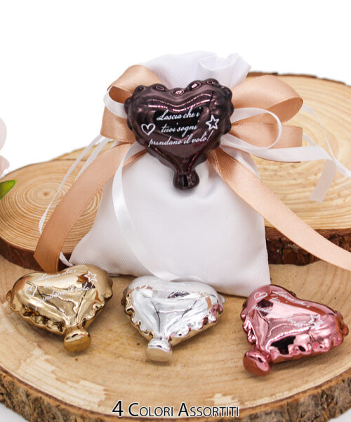 Bomboniera Magnete Cuore Palloncino in Porcellana 4 Colori Assortiti Effetto Specchiato con Frase