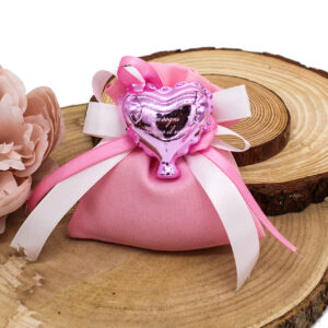 Bomboniera Magnete Cuore in Porcellana Rosa Effetto Specchiato con Frase