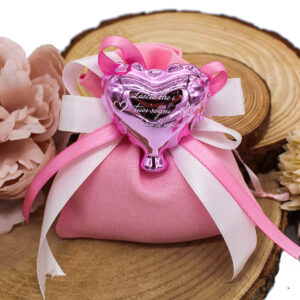 Bomboniera Magnete Cuore in Porcellana Rosa Effetto Specchiato con Frase